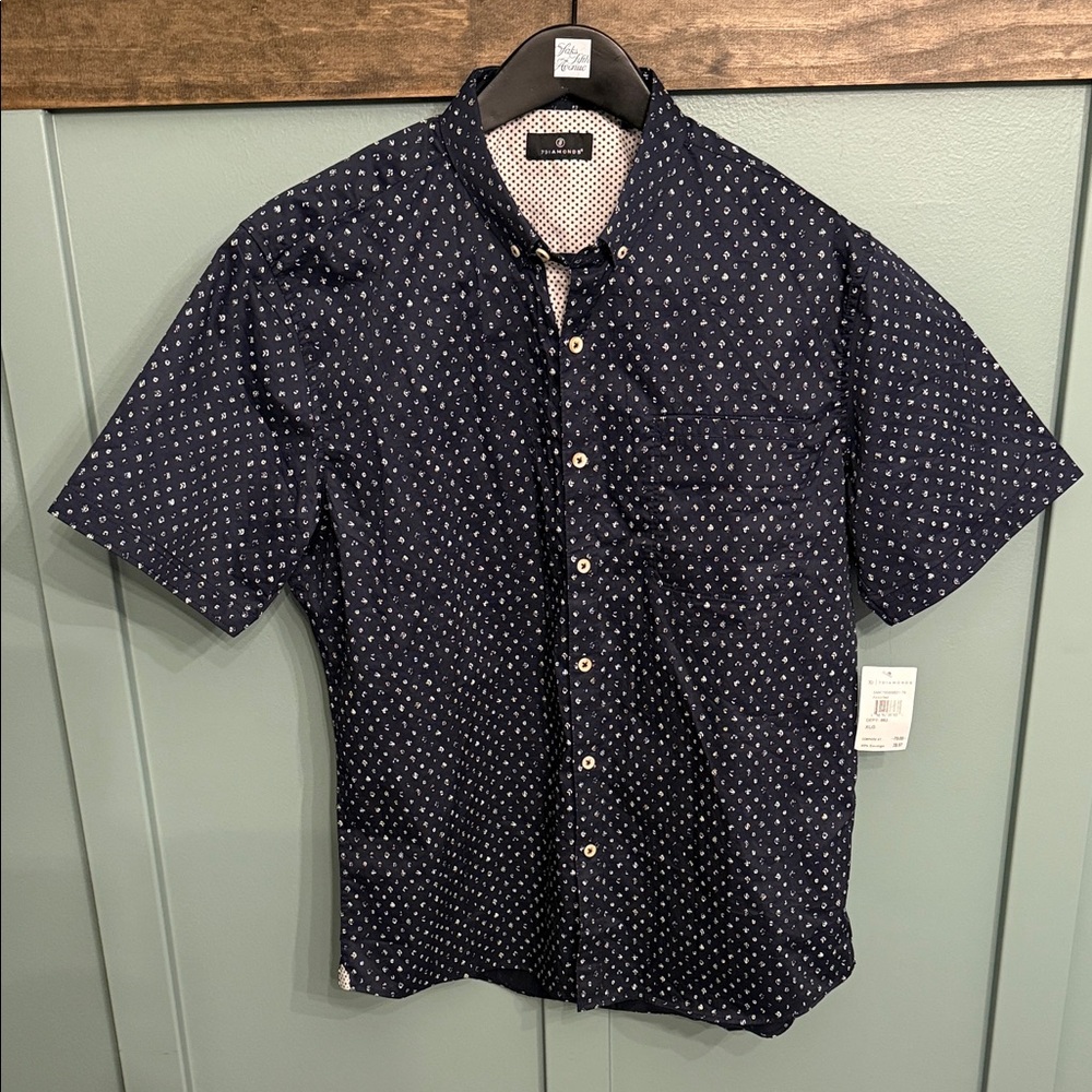 7 Diamonds Navy Blue Patterned Men's Shirt